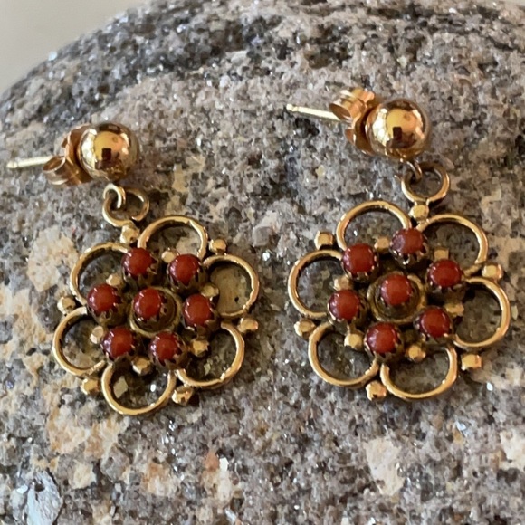Vintage Zuni Native American Handcrafted 14K Red Coral Earrings - Picture 12 of 14